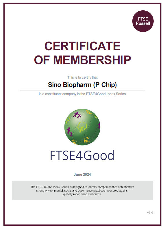 Sino Biopharm Included in FTSE4Good Index Series for the First Time